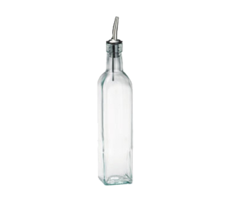 Tablecraft 916 Prima 16 oz Green Tint Glass Olive Oil Cruet with Stainless Steel Pourer