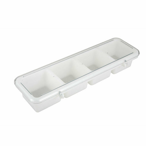 Winco BC-4P 4-Compartment Bar Condiment Holder with Cover, White Plastic