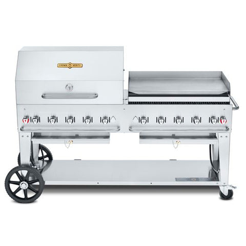 CV-MCB-72RGP-LP Crown Verity 72" Mobile Outdoor Charbroiler Includes Roll Dome, Pro Griddle, LP