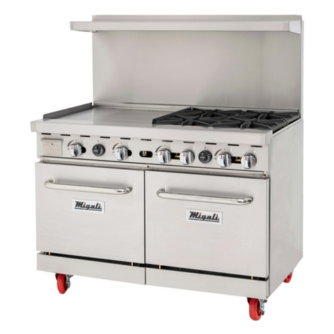 C-RO4-24GL-NG Migali 48" 4-Burner 24" Griddle Range w/ (2) Ovens - NG