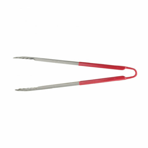 Libertyware T16P-RD 16" Stainless Steel Utility Tongs with Red Plastic Coated Handle