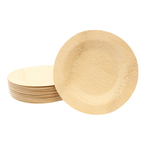 TableCraft Products BAMDRP7 7 Inch Round Bamboo Disposable Plate, 25 Per Pack