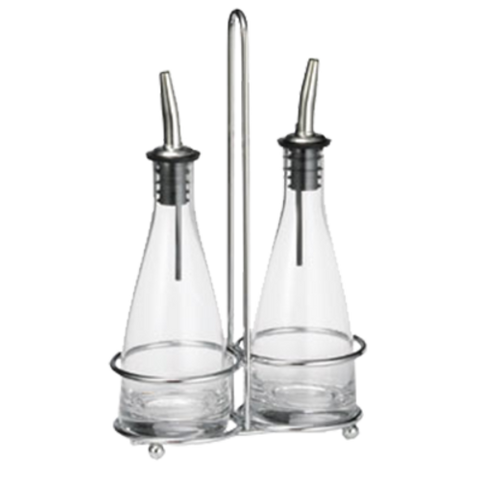 TableCraft Products 611N Siena 6 oz Oil & Vinegar Cruet Set with Chrome Rack and Stainless Steel Pourers