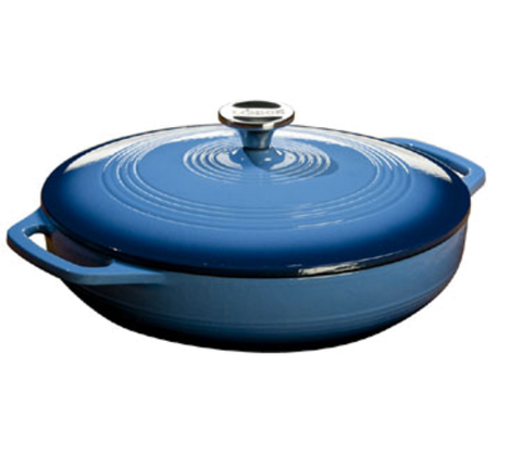 Lodge EC3CC33 3.6 Qt Enameled Cast Iron Braiser with Lid - Caribbean Blue