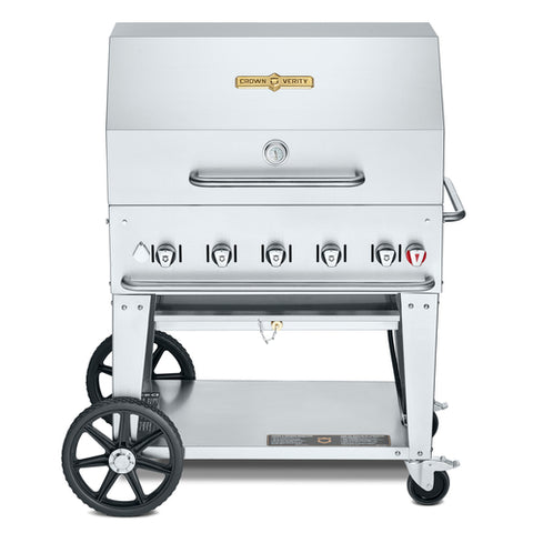 CV-MCB-36RDP-NG Crown Verity 36" Mobile Outdoor Charbroiler Includes Roll Dome, Bun Rack, NG