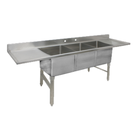 SE10143DB5 GSW 59-5/8" x 18-5/6" 3-Compartment Underbar Sink w/ 14" Drainboards & 4" Backsplash