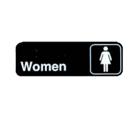 Tablecraft Products 394516 Women Restroom Rectangular Sign, 9" x 3\" Black