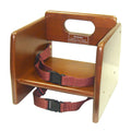 CHB-704 Winco Stacking Walnut Booster Seat w/ Waist & Chair Straps-WINCO