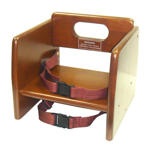 CHB-704 Winco Stacking Walnut Booster Seat w/ Waist & Chair Straps-WINCO