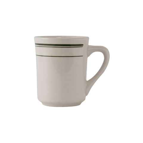 Tuxton China TGB-017 Green Bay 8 oz. Eggshell China Tiara Mug / Cup with Green Bands