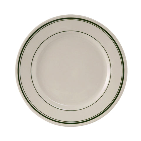 TGB-022 Tuxton 8-3/8" Eggshell Wide Rim China Plate w/Green Bands