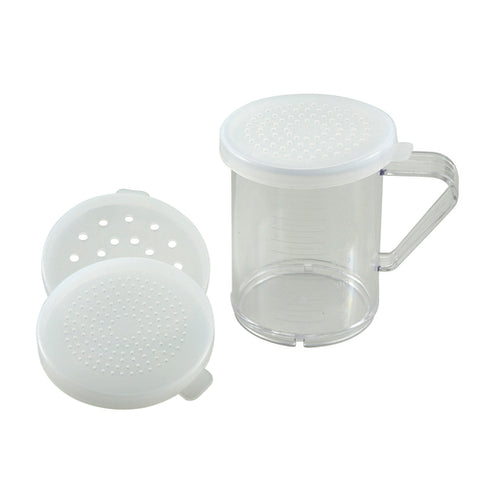 Winco PDG-10 10 oz Polycarbonate Dredge with 3 Clear Snap-On Lids