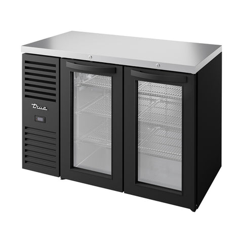 True Mfg TBR48-RISZ1-L-B-GG-1 48" Back Bar Refrigerator with 2 Glass Swing Doors, Black