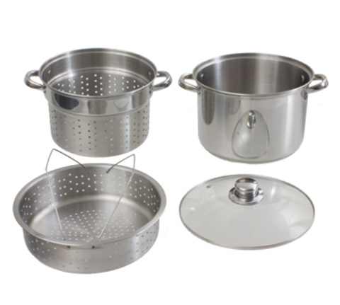 Crestware SSPASTA 8 Qt Pasta Pot Set with Insert, Glass Lid, and Steamer Basket