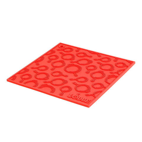 Lodge AS7SKT41 7" x 7" Red Skillet Pattern Silicone Trivet / Pot Holder