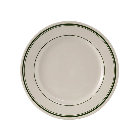 TGB-007 Tuxton Green Bay 7-1/8" Eggshell Wide Rim Rolled Edge China Plate w/ Green Bands