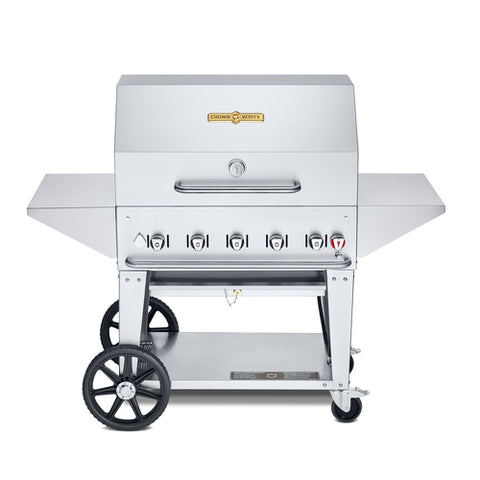 CV-MCB-36PRO Crown Verity 36" Professional Series Mobile Outdoor Charbroiler Includes Roll Dome, Removable Side Shelves, LP