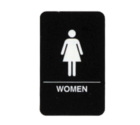 Tablecraft 695634 Women's Restroom ADA Compliance Sign, White on Black, 6" x 9"