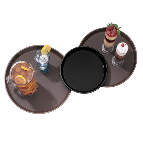 Cambro PT1600110 16" Black Round Polytread Non-Skid Serving Tray