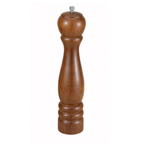 Winco WPM-12 12" Rubberwood Pepper Mill, Brown Oak Finish