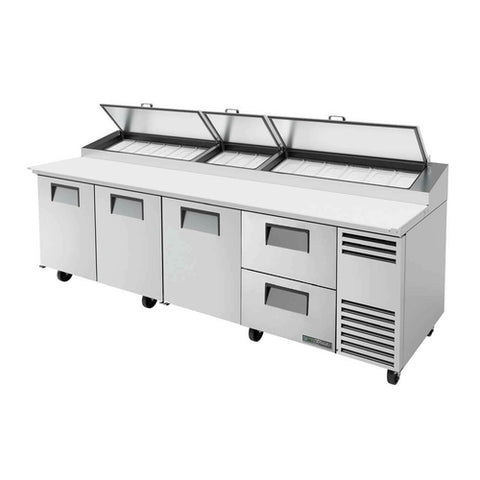 True Manufacturing TPP-AT-119D-2-HC 119" Angled Top Pizza Prep Table with Hydrocarbon Refrigerant