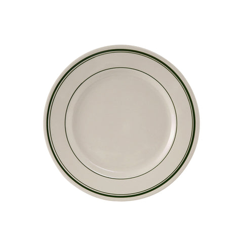 TGB-031 Tuxton 6-1/4" Eggshell Wide Rim China Plate w/Green Bands