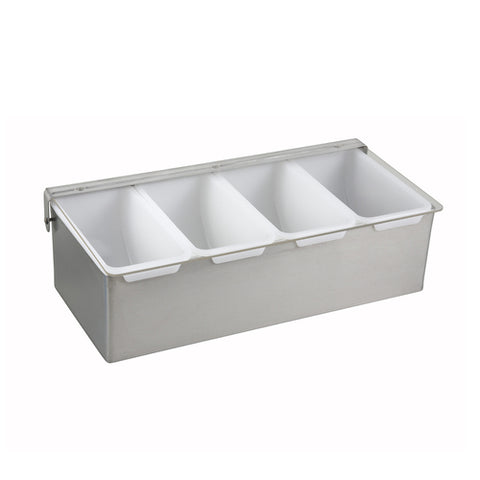 Winco CDP-4 4-Compartment Bar Garnish Tray with Flat Hinged Lid