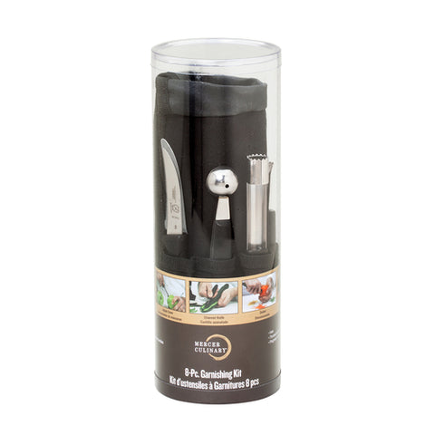 Mercer Culinary M40000P 8-Piece Garnishing Kit with Stainless Steel Tools and Storage Roll
