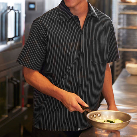 Chef Works CCSBCDAXL Pinstripe Cook Shirt, Black and White, XL