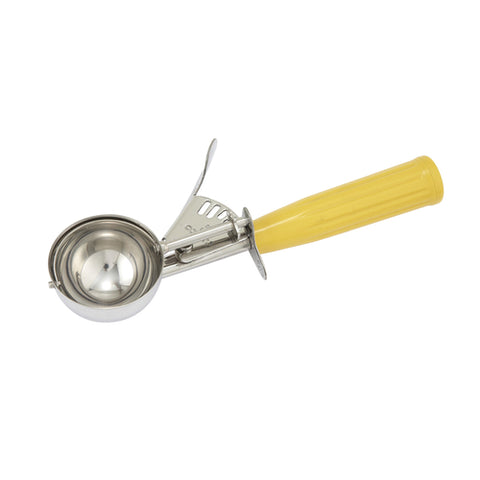 Winco ICD-20 Stainless Steel Thumb Press Disher with Yellow Plastic Handle, Size #20