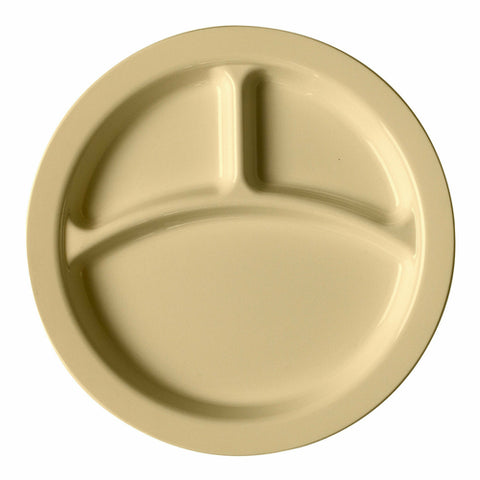 Cambro 93CW133 Camwear 3-Compartment 9" Beige Polycarbonate Narrow Rim Plate