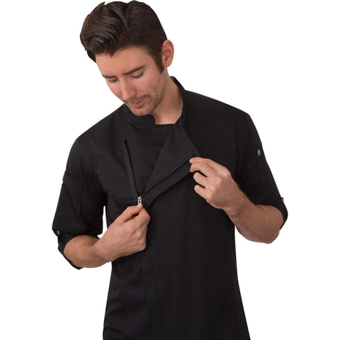 Chef Works BCLZ008BLKXL Men's Hartford Chef Coat - Black, XL
