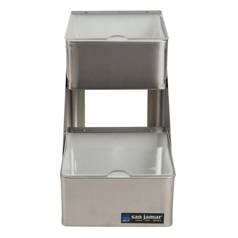 San Jamar B4702INL 2-Compartment Two-Tier Stainless Steel Condiment Center with Notched Lids