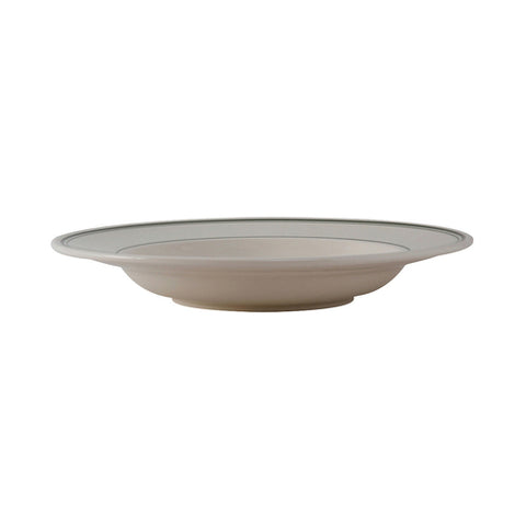 Tuxton China TGB-125 Green Bay 26 oz. Wide Rim Eggshell China Soup and Pasta Bowl with Green Bands