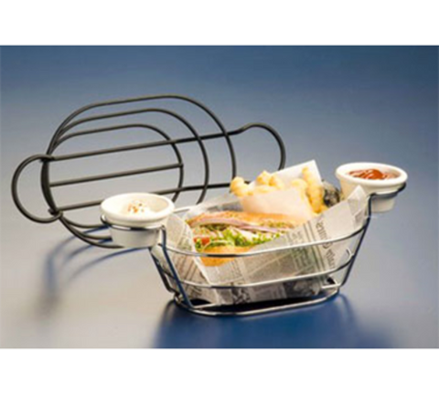 American Metalcraft BSKB96 Black Oblong Wire Basket with Ramekin Holders