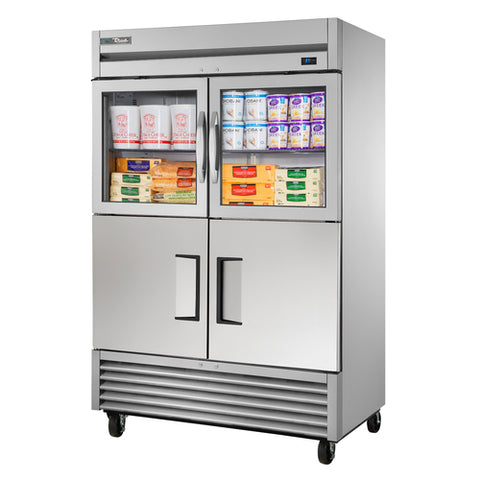 True Manufacturing T-49-2-G-2-HC~FGD01 2-Section Reach-In Combination Half-Door Refrigerator with Hydrocarbon Refrigerant