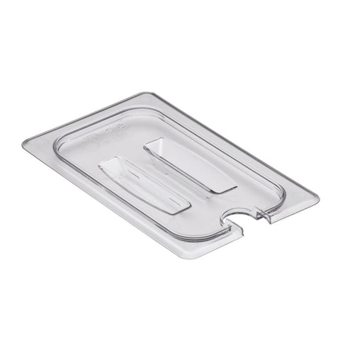 Cambro 40CWCHN135 Camwear 1/4 Size Clear Polycarbonate Handled Lid with Spoon Notch