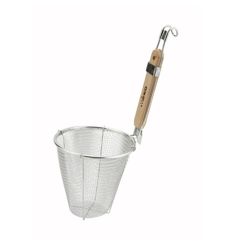 Winco MSH-5 5-1/2" Single Mesh Deep Bowl Strainer, Stainless Steel with Wood Handle