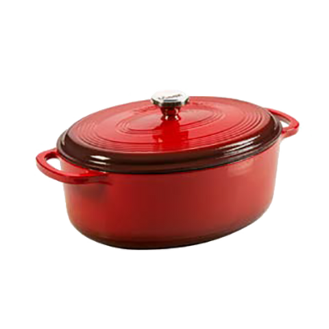 Lodge Manufacturing EC7OD43 7 Quart Red Enameled Cast Iron Oval Dutch Oven