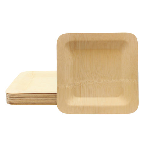 Tablecraft BAMDSP10 10" Square Bamboo Disposable Plate, Natural Finish (25/Pack)