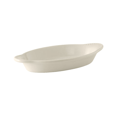 Tuxton China BEN-080 8 oz. Oval Welsh Rarebit Dish - American White/Eggshell