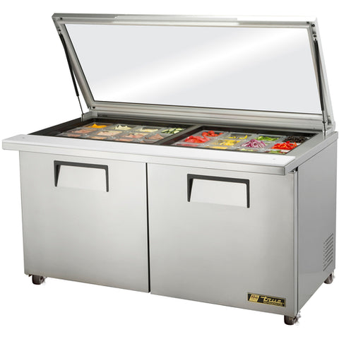 True Manufacturing TSSU-60-24M-B-ST-FGLID-HC 60" Mega-Top Solid Door Sandwich/Salad Prep Table with Flat Glass Lid
