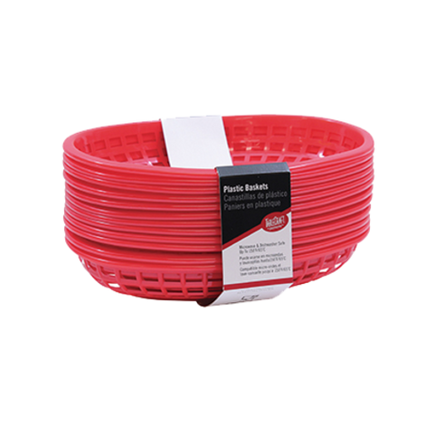 C1074R Tablecraft 9-3/8" x 6" x 1-7/8" Red Plastic Oval Basket