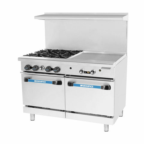 Turbo Air TARG-4B24G 48 in Gas Range with 4 Open Burners, 24 in Right Griddle and 2 Ovens