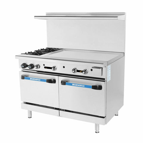Turbo Air TARG-2B36G 48 Inch Gas Restaurant Range with 2 Open Burners, 36 Inch Right Griddle, Double Ovens