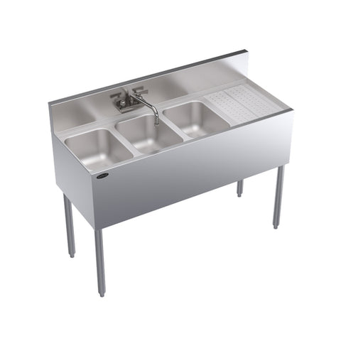 Krowne Metal KR19-43L Royal Series 48" Three Compartment Underbar Bar Sink with Right Drainboard
