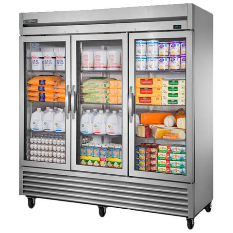 T-72G-HC-FGD01 True 78" 3-Section Reach In Refrigerator w/ Glass Doors