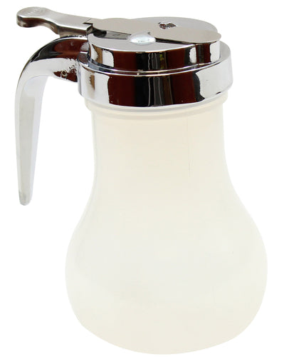 PP410 Tablecraft 10 Oz. Polypropylene Teardrop Syrup Dispenser w/ Chrome Plated Metal Top