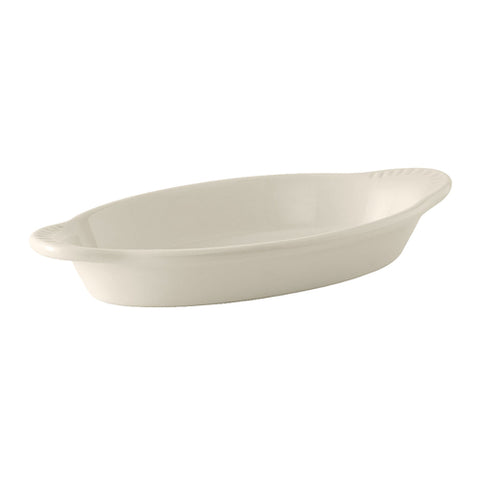 Tuxton China BEN-120 12 oz. Eggshell Oval Welsh Rarebit Dish