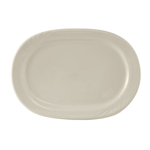 Tuxton China YEH-137 Monterey 13-7/8" Eggshell Embossed Rim China Platter